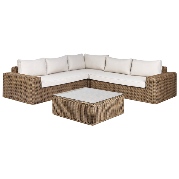 Garten Ecksofa mit Ottomane 6-Sitzer PALERMO modular Polyrattan Braun