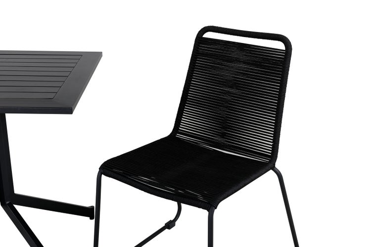 Gartentisch und Stuhl aus Metall und Seil