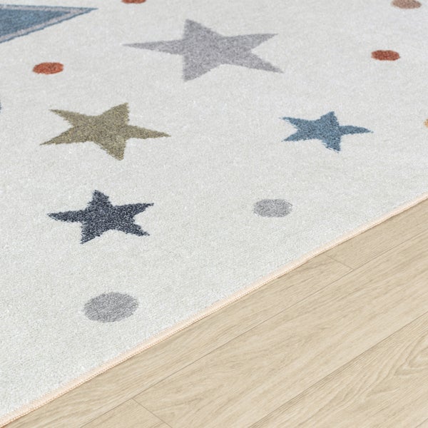 Maschinenwaschbarer Kinderteppich Sterne Mehrfarbig/Blau 120x170 cm SUPERMAMA
