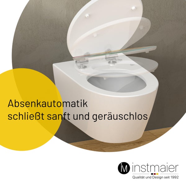 instmaier WC Sitz WC5M | FSC zertifiziertes Holz | Toilettendeckel mit Absenkautomatik | Klobrille Motiv: Palme | Oval | Nachhaltig | MDF-Holzkern