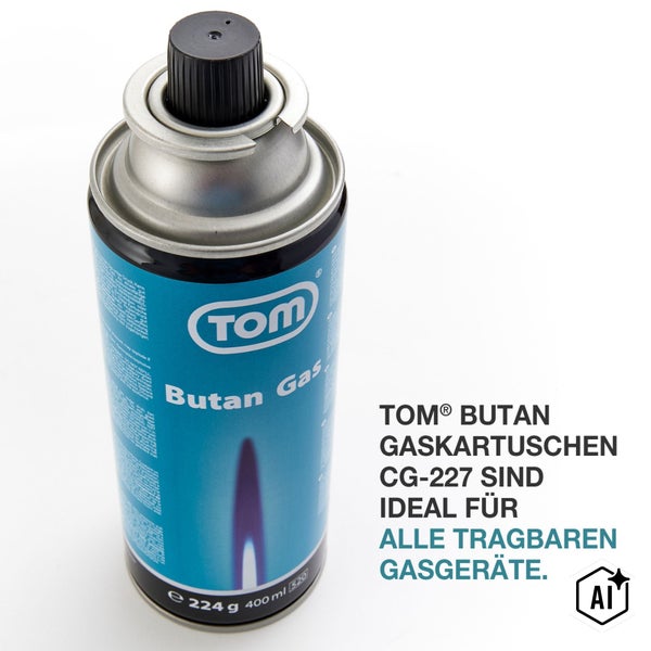 TOM Butan Gaskartusche CG 227 mit 224 Gramm Inhalt für tragbare Gasgeräte