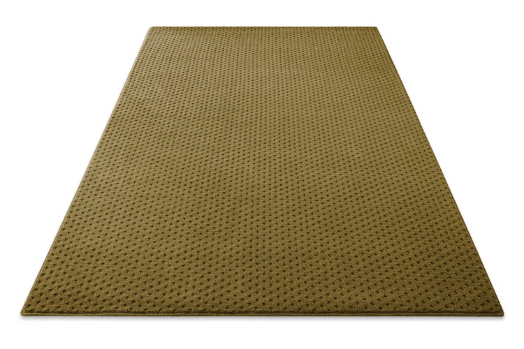 Rechteckiger Teppich mit einem feinen, flächendeckenden Muster aus kleinen Sternen in Olivgrün.