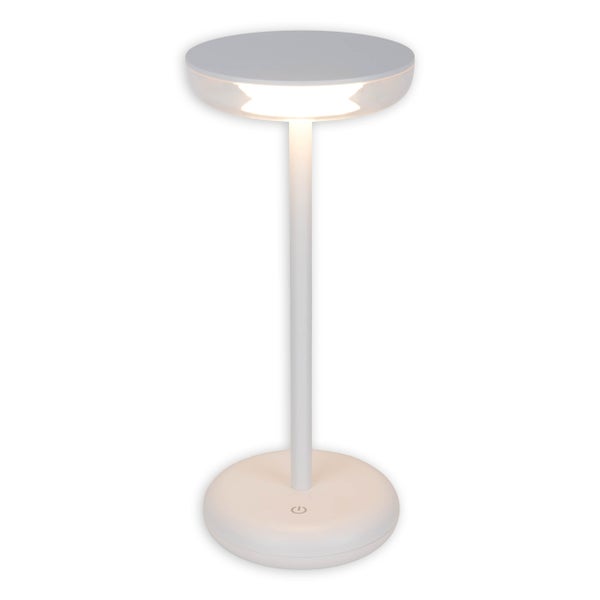 Akku-Tischleuchte PASI für Außen und Innen, aus Metall und Kunststoff in Weiß, dimmbar, mit Touch- und Memory-Funktion, ca. 26 cm hoch