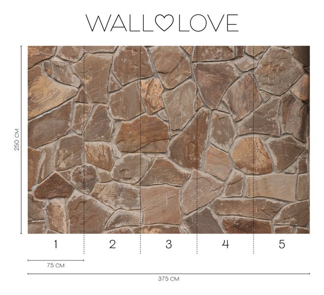 Walllove Fototapete mit Steinmuster und Maßangaben