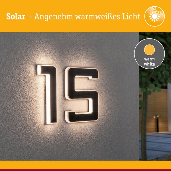 Set Solar LED Hausnummernleuchte inkl. wechselbarer Akku Nummer 15 3000K 2x6lm 2x0,2W Schwarz