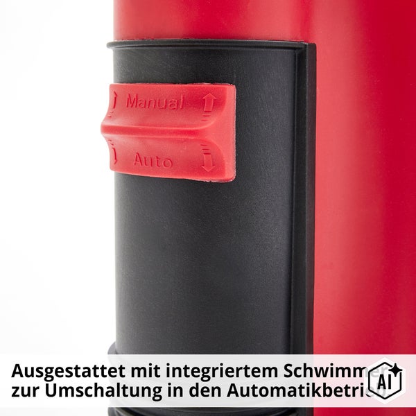 Detailansicht der manuellen und automatischen Betriebsartumschaltung einer Pumpe mit integriertem Schwimmerschalter.