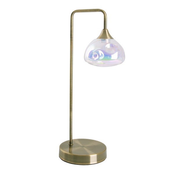 LED Tischleuchte VARNA, Tischlampe aus messingfarbenem Metall und irisierendem Glas, fest verbaute LEDs, 45 cm hoch, stilvolle Beleuchtung für Wohnzimmer, Esszimmer oder Diele