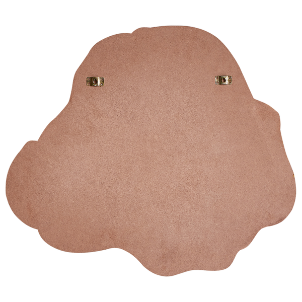 Rückseite eines Spiegels mit unregelmäßiger Form und Befestigungselementen