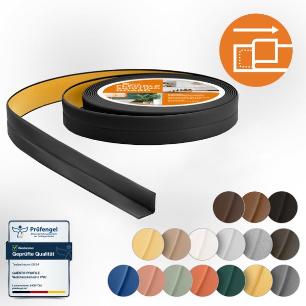 Quest Weichsockelleiste Selbstklebend 10 x 10 mm, PVC Knickleiste , Flexibel, Schwarz, 5 Meter