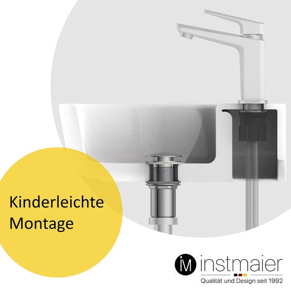 instmaier Ablaufgarnitur E3 | ohne Überlauf | Waschbeckenstöpsel mit Push-Open Funktion | Pop Up Ventil Chrom