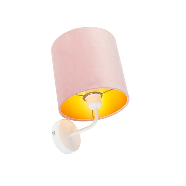 Vintage Wandlampe weiß mit rosa Veloursschirm - Matt