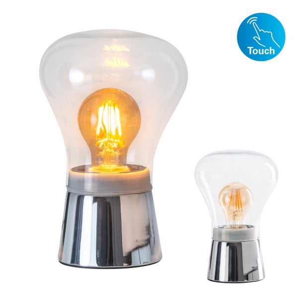 Zwei Tischleuchten mit Glühbirnenform und Touch-Funktion