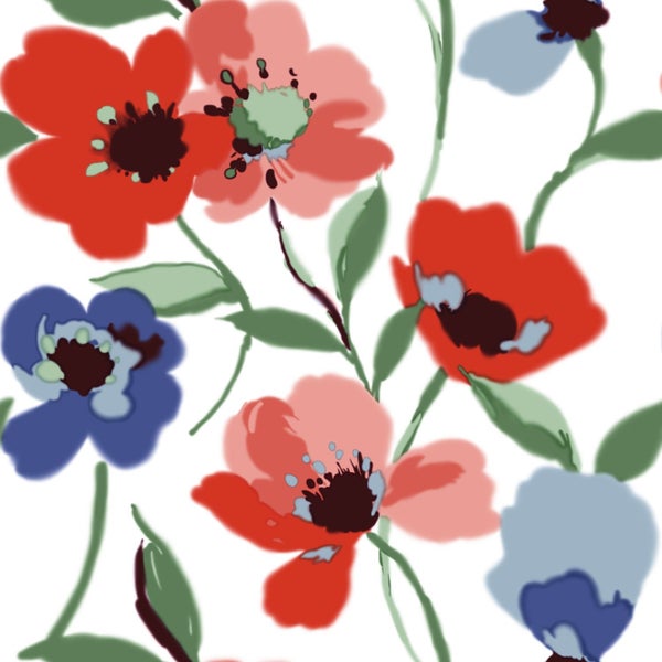 ESTAhome Tapete Mohnblumen Rot, Blau und Grün - 50 x 900 cm - 139289