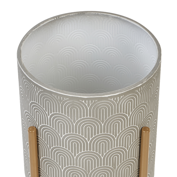 Zylinderförmiger Blumentopf mit geometrischem Muster und Standfüßen