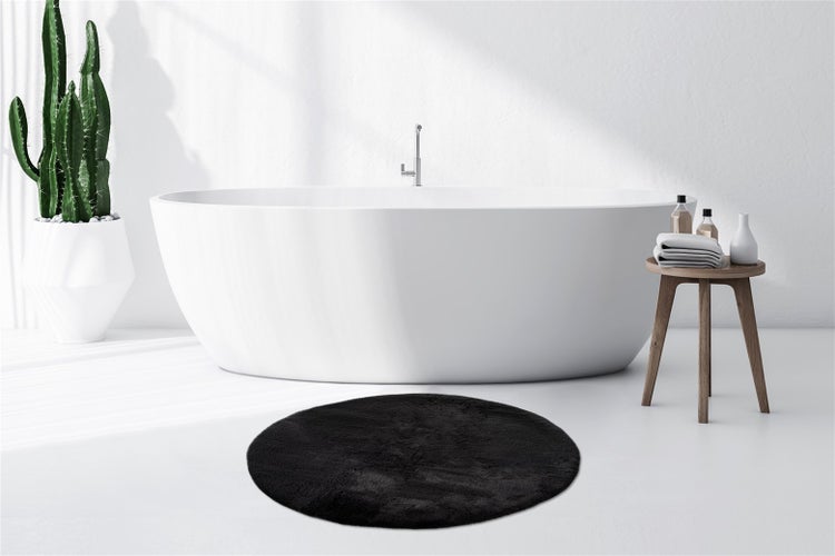 Hochflor Teppich Samira Dunkelgrau Uni Ø 100 cm