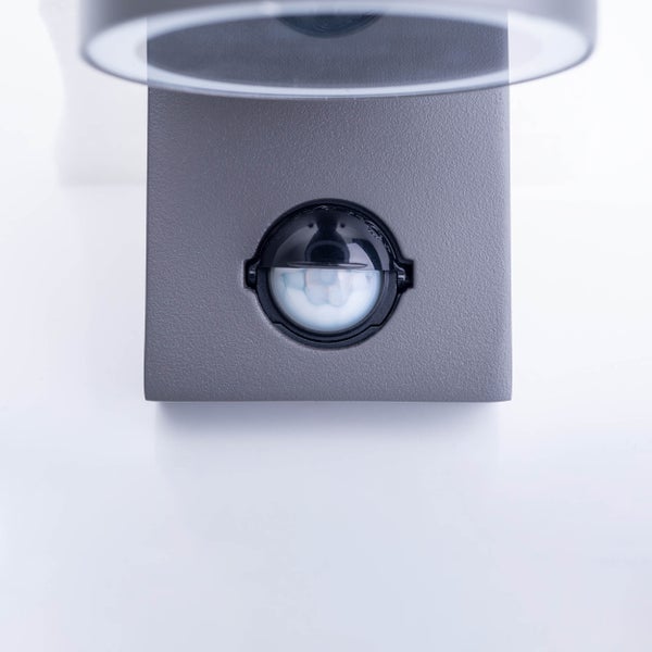 Außenwandleuchte Rombe mit Bewegungsmelder,  anthrazitfarbenes Aluminium, Timer, wechselbares Leuchtmittel, 7 x 12,5 x 16,4 cm