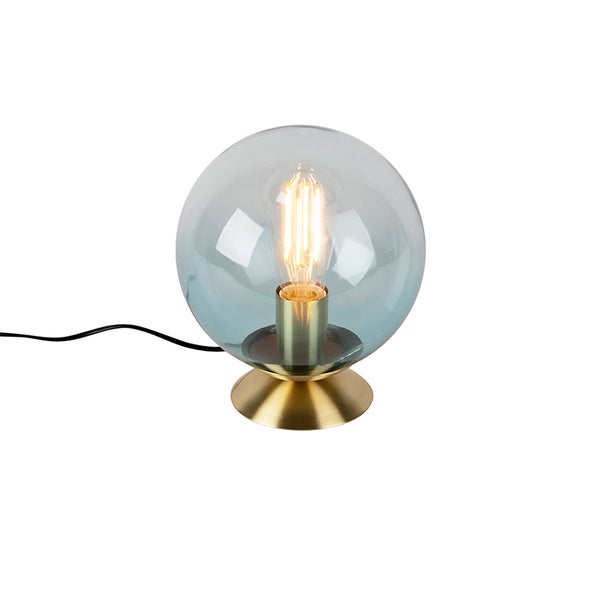 Art Deco Tischlampe Messing mit blauem Glas - Pallon