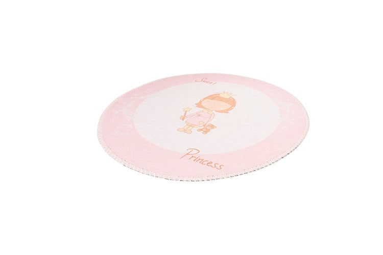 Runder Kinderteppich mit Prinzessinnen-Motiv, Zauberstab und dem Schriftzug Sweet Princess.