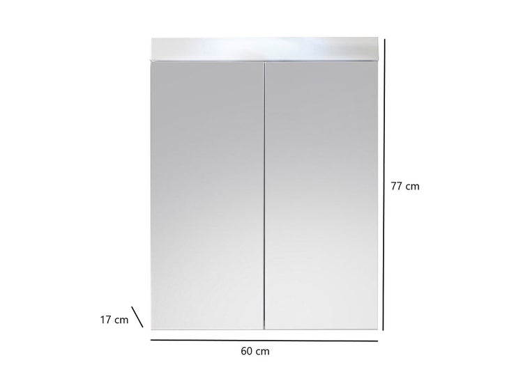 AmandaMando Bad Spiegelschrank 2 Türen weiß, weiß Hochglanz. 60 X 17 X 77 cm