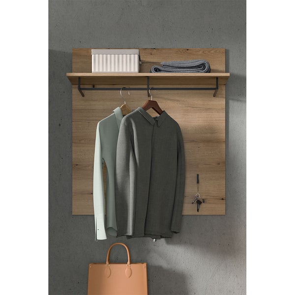 Scout Wandgarderobe 3 Haken 1 Kleiderstange 1 Regal Eiche Dekor. 90 X 27 X 98 cm