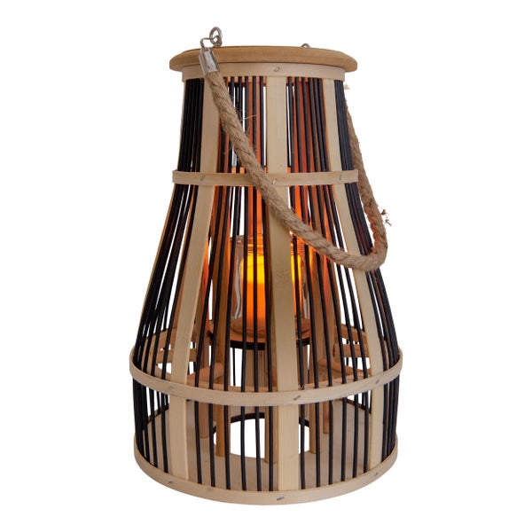 Dekorative Laterne aus Holz mit Seilgriff und Kerze