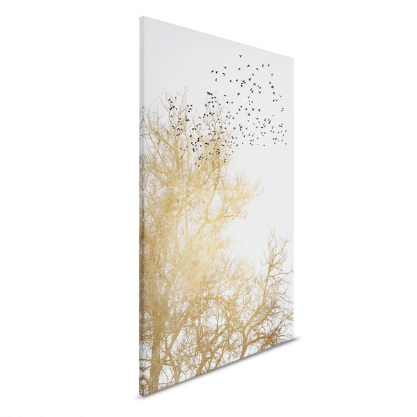 Dekorative Wandkunst mit einem Baum und Vogelschwarm