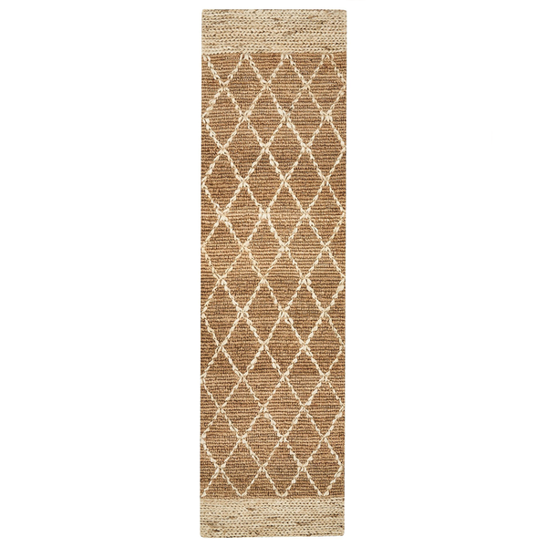 Teppich Jute beige 80 x 300 cm geometrisches Muster Kurzflor ZORAVA