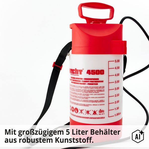 Hecht 4500 Drucksprüher mit 5 Liter Füllmenge und Tragegurt für den Garten.