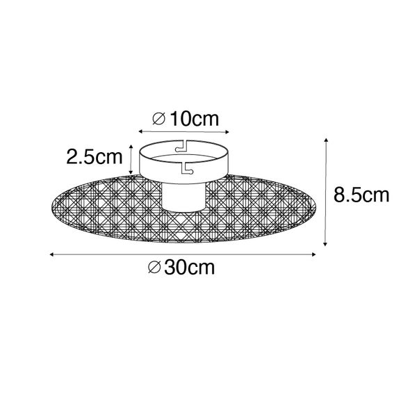 Country Decken- und Wandleuchte schwarz mit Rattan 35 cm - Kata