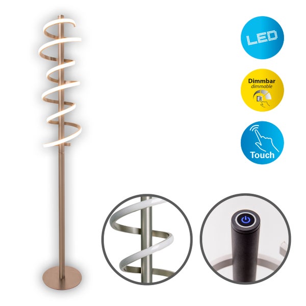LED-Stehleuchte BELLEZA, moderne Stehlampe aus Metall und Kunststoff in Nickel matt und Weiß, mit fest verbauten LEDs, 140 hoch, Beleuchtung für Wohnzimmer, Esszimmer, Schlafzimmer oder Büro.