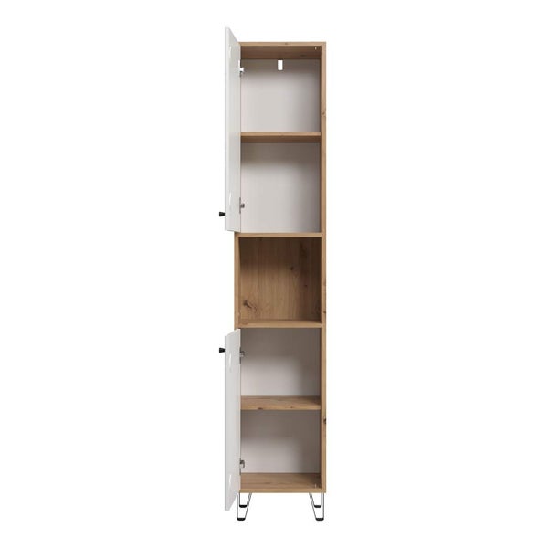 Touch Hochschrank Bad wandhängend Eiche dekor, weiß matt. 36 X 29 X 191 cm