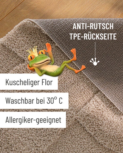 Weiße rechteckige Badematte mit strukturierter Oberfläche auf Holzboden neben einer Badewanne in einem hellen Badezimmer.