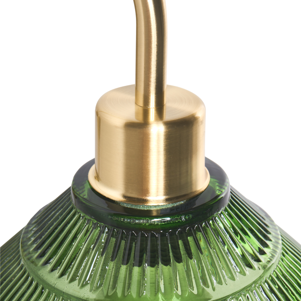 Detailansicht einer Tischleuchte mit Lampenfassung aus Glas und Metallelementen