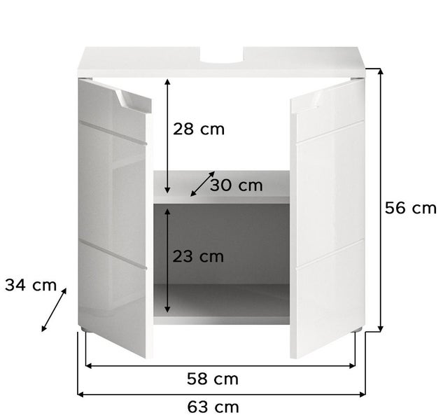 Waschbeckenunterschrank mit Maßangaben