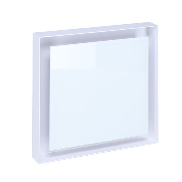 Quadratischer Badlüfter mit Frontblende aus Glas für die Wand- oder Deckenmontage