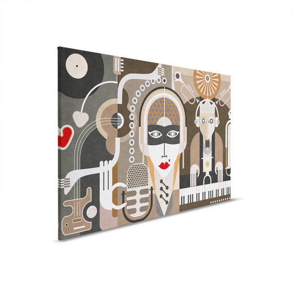 Gemälde mit einer abstrakten Darstellung von Musikern und Musikinstrumenten