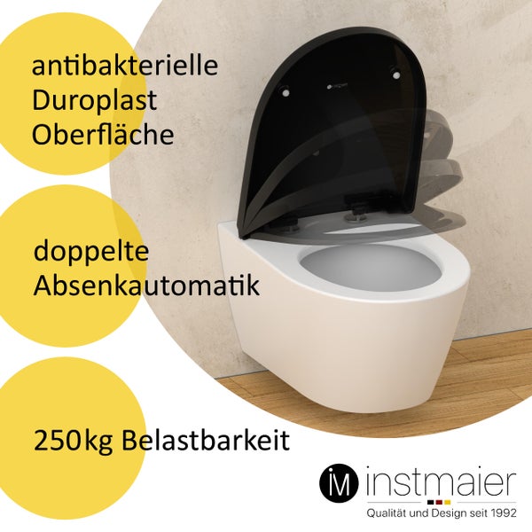 instmaier WC Sitz | Made in Germany | Toilettendeckel mit Absenkautomatik | Klobrille Schwarz Glanz | D-Form | mit Schnellverschluss | Duroplast
