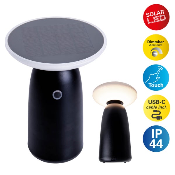 LED Solarleuchte Ada schwarz für Außen,  LED Tischlampe aus Metall und Kunststoff  22,5 x 16 cm
