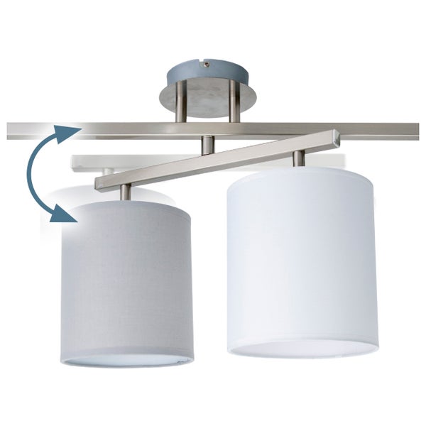 4er Deckenleuchte TILDE, klassische Deckenlampe aus Metall und Textil in Grau mit E27-Fassung, 82 cm lang, die Schirme sind verstellbar, ideal für Wohnzimmer, Esszimmer und Schlafzimmer