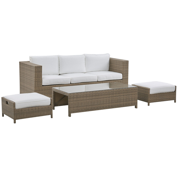 Lounge Set mit Tisch und Ottomane 5-Sitzer BELLUNO Polyrattan Weiß