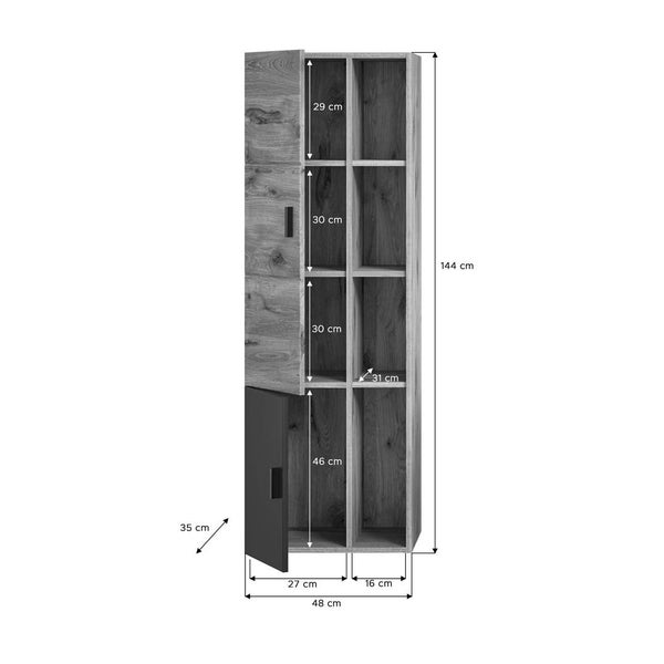 Xonox.home Midischrank Grado BxHxT 44 x 144 cm x 35 cm Frontfarbe nox oak / grau