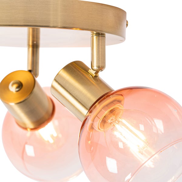 Art-Deco-Deckenstrahler Gold mit rosa Glas 3-flammig - Vidro