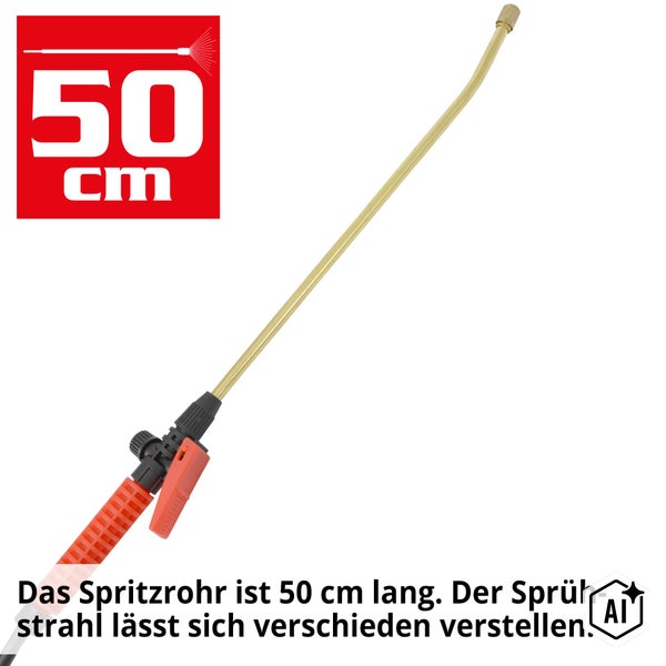 Sprührohr für Drucksprühgerät, 50 Zentimeter lang, mit verstellbarer Sprühdüse und Griff mit Auslöser.