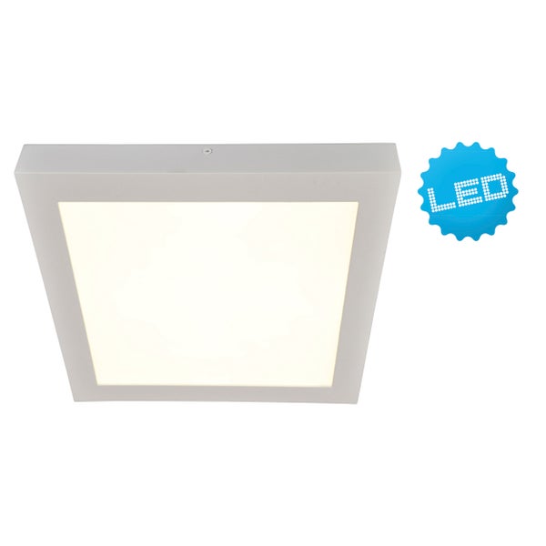 LED Aufbaupanel 22 x 22 cm aus Metall und Kunststoff in weiß/hellgrau, mit fest verbauten LEDs