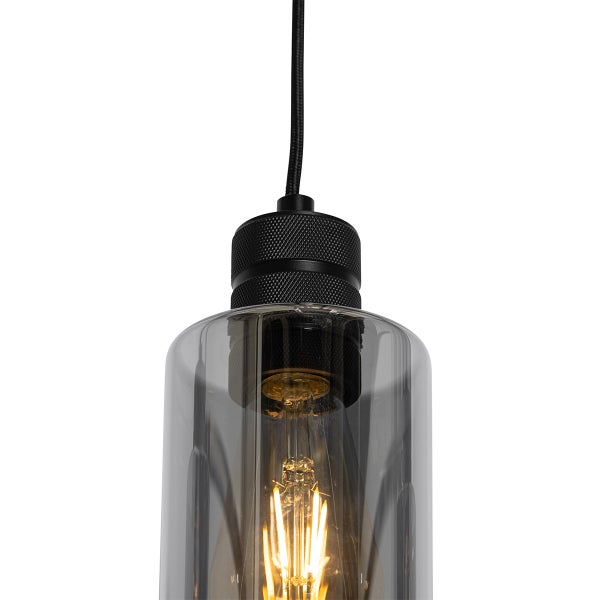 Moderne Hängelampe schwarz mit Rauchglas 4-flammig - Stavelot