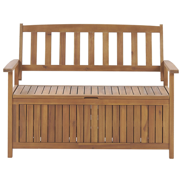 Gartenbank mit Auflage SOVANA 120 cm mit Stauraum Akazienholz Rot