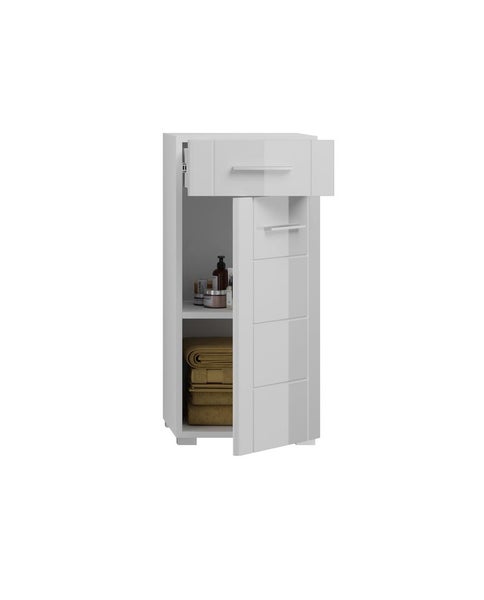 Venice Badschrank 1 Tür, 1 Schublade Hochglanz weiß,weiß. 37 X 31 X 80 cm