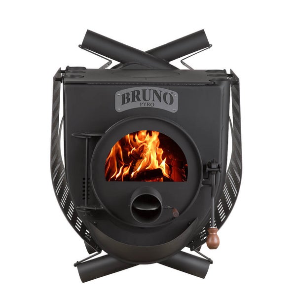 Bruno Pyrolyseofen mit brennendem Holz