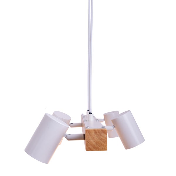 Deckenleuchte mit vier Strahlern und Holzsockel