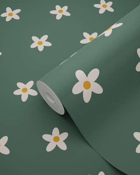 ESTAhome Tapete Gänseblümchen Dunkelgrün - 50 x 900 cm - 131116